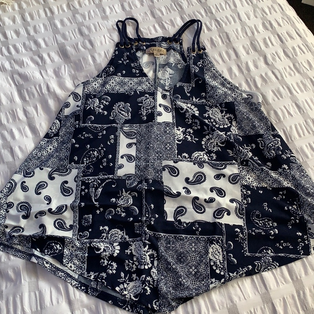 Blue patterned tank top blouse